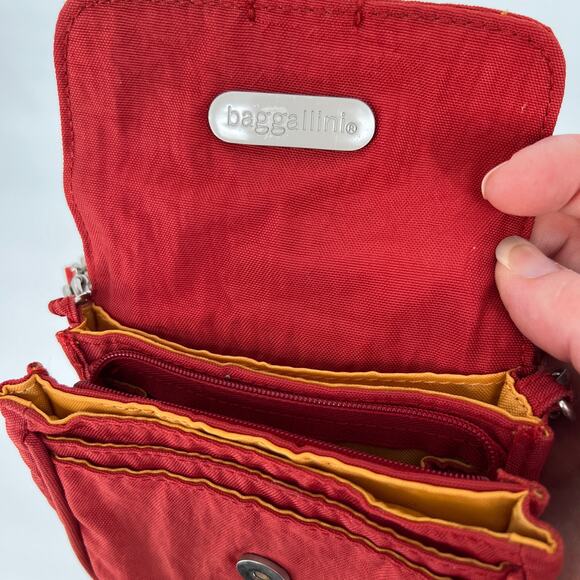 Baggallini Mini Crossbody Bag Wallet  Red Orange Convertible Wristlet Micro 5x4 - Picture 8 of 11